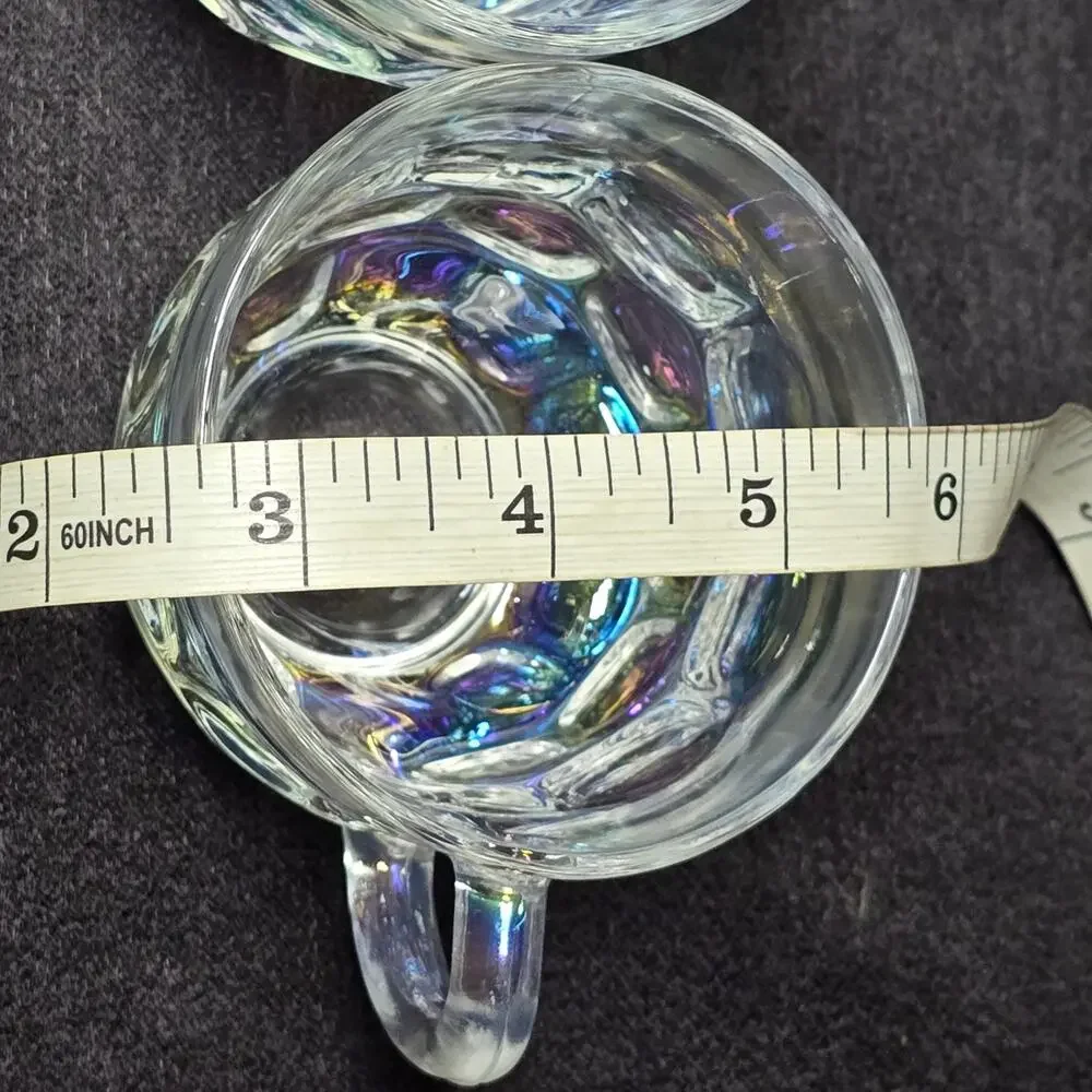 Vintage Federal Glass Iridescent Rainbow Glass Punch Teacups Pair of 2